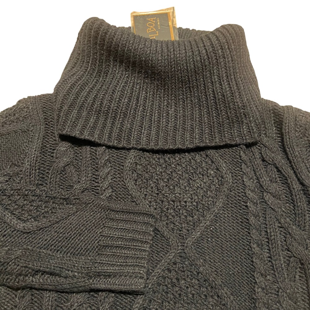 NWT Balboa Martina Black Cable Knit Turtleneck Sweater Dress Size L
